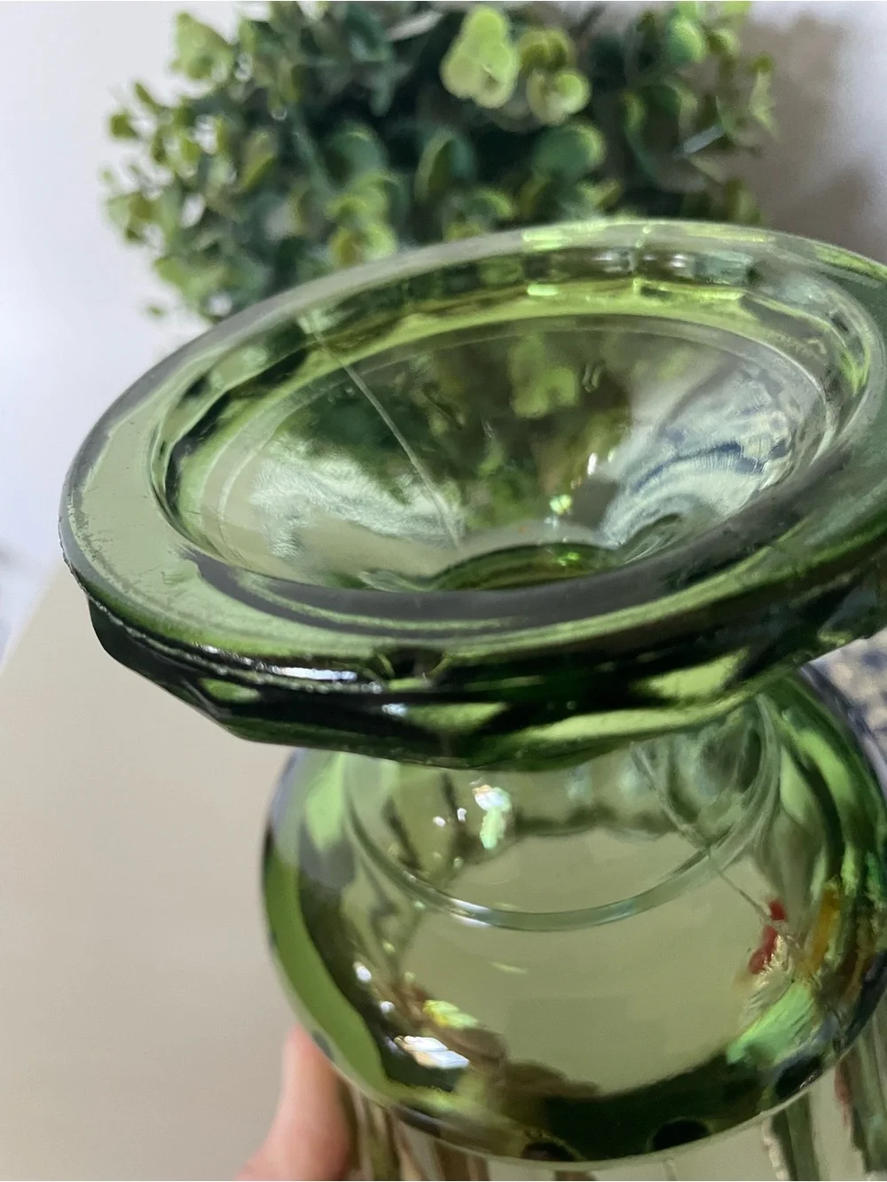 Indiana Glass Avocado Olive Green Flower Floral Bouquet bowl Round Pedestal